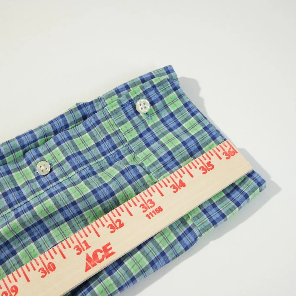 Ralph Lauren 3XB Big Button Down Shirt Green Blue Plaid Cotton Stretch Mens